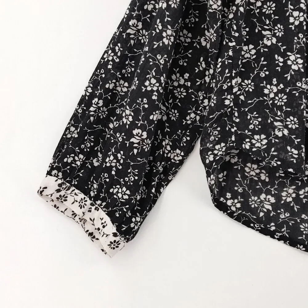 Madewell Top Small Black Meadow Branch‎ Floral Print-Mix